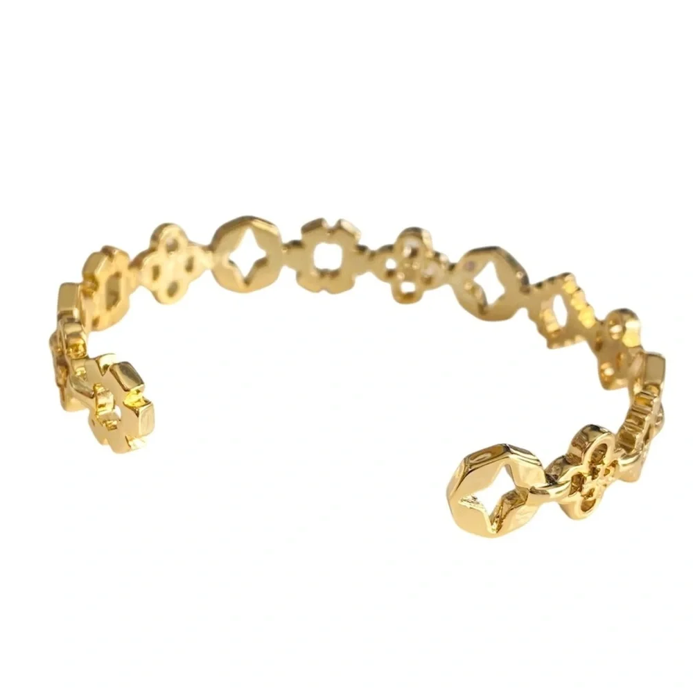 NEW Tory Burch Gold Kira Multi Motif Cuff‎ Clover Bracelet
